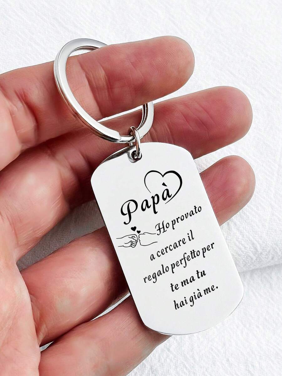 1pc Stainless Steel Key Chain With Engraved Italian Text, Suitable Gift For Father On Father's Day, Thanksgiving, Father's Birthday - Silver - View 1
