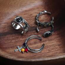 4pcs Adjustable Open Ring Set, Suitable For Couples Or Individual Wear, Fashion Jewelry, Best Friends/Sisters Gift