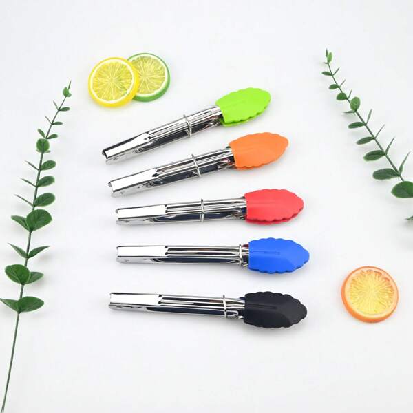 Pince à aliments en acier inoxydable, pince à barbecue en silicone, mini pince à aliments en silicone, pince à pain pour la cuisson