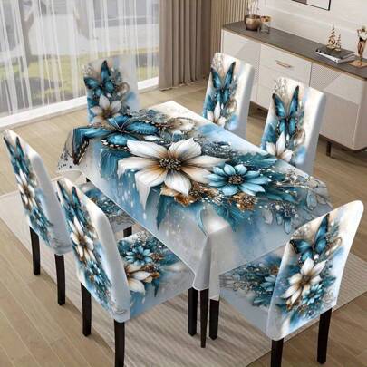1/4/5/6/7pcs Fashionable Simple European And American Style Printed Chair Covers / Chair Cover Set, Suitable For Indoor Home Restaurant, Hotel Modern Daily Decoration. Tablecloth Suitable For Square Tables, Elastic Chair Covers Can Be Washed