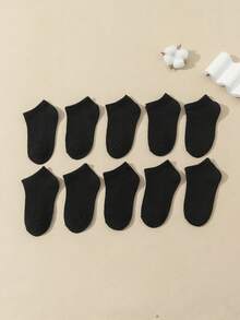 10 Paar Kinder/Jugendliche Baumwoll einfarbige Lässig Socken, atmungsaktiv feuchtigkeitsabsorbierend Mittelhoch Schule/Sport Socken - Schwarz - Übersicht 2