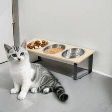 Bát ăn nâng cao cho thú cưng với 3 bát bằng thép không gỉ, thiết kế nghiêng 15° để ngăn nôn mửa, bát đựng thức ăn và nước phù hợp cho mèo và chó nhỏ - màu nâu - Xem 2