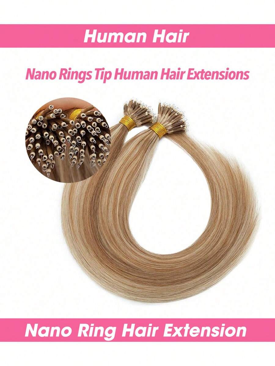 1g/Strand 50g/Pack Nano Ring Human Hair Extension Pre Bonded Nano Tip Remy Hair Extensions Micro Nano Rings Beads Hairpiece Silky Straight 18 22 Inch - P27/613# - View 1