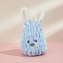 1 gorro de pelo seco para niños con Orejas de conejo de dibujos animados de fibra ultrafina, combinación perfecta de absorción de agua suave y baño - Rosa - Ver 6