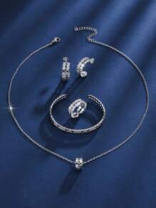 Set di 4 pezzi di bracciale, anello, orecchini e pendente per collana da donna, set di gioielli di moda in zirconia cubica di alta qualità a tema cielo stellato