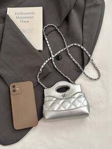 New Quilted Mini Handbag, Contrast Color Small Crossbody Bag, Lipstick Clutch, Evening Mini Bag - A - View 17