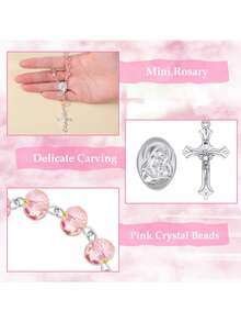 Set de regalo de 10 piezas con pulsera de cristal rosa falso y colgante de cruz, beneficios para bautizo, fiesta de boda, regalos de fiesta de cumpleaños, regalos de bautizo para mujeres, regalos de fiesta de cumpleaños, regalos de fiesta de boda, regalos de despedida de soltera, regalos de fiesta de aniversario - Multicolor - Ver 4