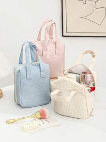 1 peça bolsa de higiene pessoal à prova d'água com vários compartimentos, bolsa para armazenamento de cosméticos, bolsa de higiene feminina casual com zíper, bolsa de maquiagem de grande capacidade, bolsa de cosméticos portátil para viagem com alça, bolsa organizadora moderna para cosméticos e cuidados com a pele, pincéis de maquiagem, esmaltes, presentes para amigos, irmãs, familiares e professores para o novo semestre, Dia dos Namorados, aniversário