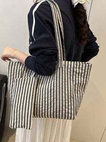 Bolsa tote casual versátil listrada de grande capacidade