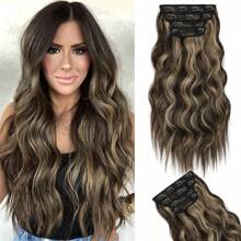 Long Synthetic 4pcs/Set Clip In Hair Extenstion 20inch Water Wave 11clips Wavy Hairpiece Clip On Hair Extensions Heat Resistant,Cheap Curly Hair