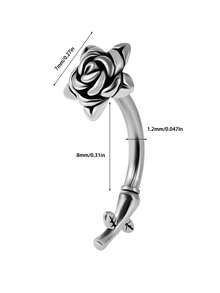 不锈钢马蹄形玫瑰花耳钉 S形耳环 女士时尚经典肚脐环唇钉 唇部穿孔饰品 - 鋼色 - 查看 14