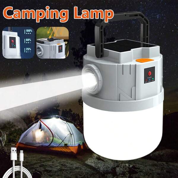 1pc Solar LED Camping Light ,Solar Powered Portable USB Rechargeable Camping Lanterns, Phone Charger Handled LED Tent Lamp ,Emergency Camping Lamp, For BBQ Fishing Camping Lightin, Solar Lights Outdoor
