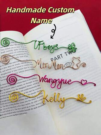 1pc Handmade Custom Bookmarks, Customizable With Your Name, Unique Design Personalized Name Bookmarks, 15 Colors Stylish Handcrafted Heart Rose Flower Cat, Customized Page Marker With Names,School Supplies,Back To School
