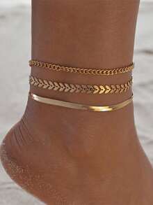 3件套金色简约链条脚链女式沙滩脚链脚链脚链女式配饰