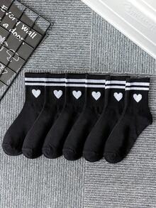 6 双开学/情人节休闲、运动、街头、学院风、年轻休闲吸湿排汗柔软面料袜子，适合春/夏/秋/冬日常使用 - 白色 - 查看 8