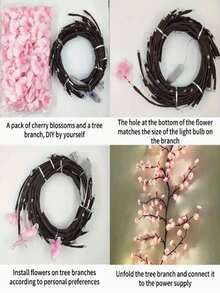 96LED Cherry Blossom Branch Vine Light, USB Powered, 8 Modes, Outdoor Decoration For Festivals And Parties Such As New Year's Day, Valentine's Day, Easter, Thanksgiving, Etc - USB Pink and Blue Cherry Blossom Lamp - View 9