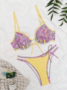 Tropical Print Underwire Bikini Set, With Tassels And Lace, Ideal For Summer Beach Vacation - Orange - View 4