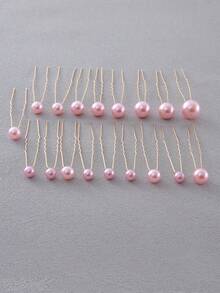 18 件，U 型新款新娘发夹，仿珍珠粉色不对称新娘发夹，波西米亚风格，适合婚礼、摄影、日常使用、派对、伴娘新娘婚礼发饰粉色头饰。