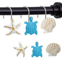 12-Piece Resin Marine Animal Shower Curtain Hooks - Sea Turtle, Starfish, Shell Decorative Curtains And Shower Curtains Fall Decor Home Accessories Room Decor Bathroom Accessories Back To School - Blue - View 2