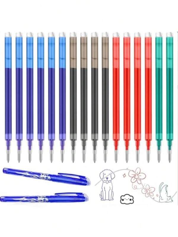 16 recambios Pilot Frixion (6 azules, 4 negros, 4 rojos, 2 verdes), recambios Pilot Frixion, punta de 0,7 mm, recambios de gel borrables, compatibles con FriXion Ball y FriXion Ball Clicker. (Nota: La imagen ha sido retocada y puede tener diferencia de color con el producto real). De vuelta a la escuela