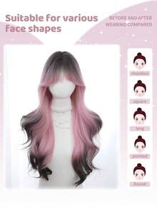 Synthetic Heat-Resistant .Long Natural Wave Hair, With Bangs , Multi Color ,Daily Natural, Smooth And Realistic Wig(Excluding Accessories), Halloween - Multicolor - View 2