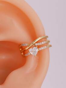 2pieces Fashionable & Simple Heart Stacking Beach Ear Clips, Micro Inlaid Sparkling Cubic Zirconia Exquisite Clip Earrings, Wear Ear Percings, Very Suitable For Women's Daily Wear