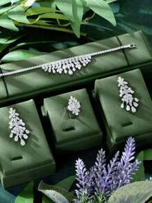 1 Set Elegant Cubic Zirconia Water Drop Decor Jewelry Set, Suitable As Anniversary Gift For Women