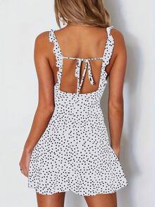 Vestido de tirantes de escote en V con estampado de lunares, estilo Y2K