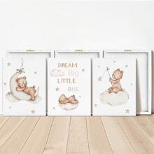 1件或3件套可爱梦想熊婴儿房装饰墙饰：金色装饰挂件，饰有云朵、星星和“宝贝，梦想远大”励志标语 - 适合男宝宝和女宝宝