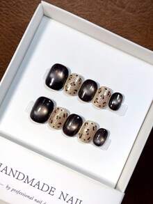 10 piezas de uñas postizas hechas a mano, uñas postizas, accesorios para uñas, uñas de verano, puntas para uñas postizas, uñas postizas de primavera cortas, uñas postizas, accesorios para uñas, forma oval, decoradas a mano con estampado de leopardo - Multicolor - Ver 2