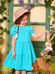Seven Princess 1 pièce Robe à manches courtes style coréen décontracté confortable avec col rond, convient pour l'été, les vacances ou les sorties