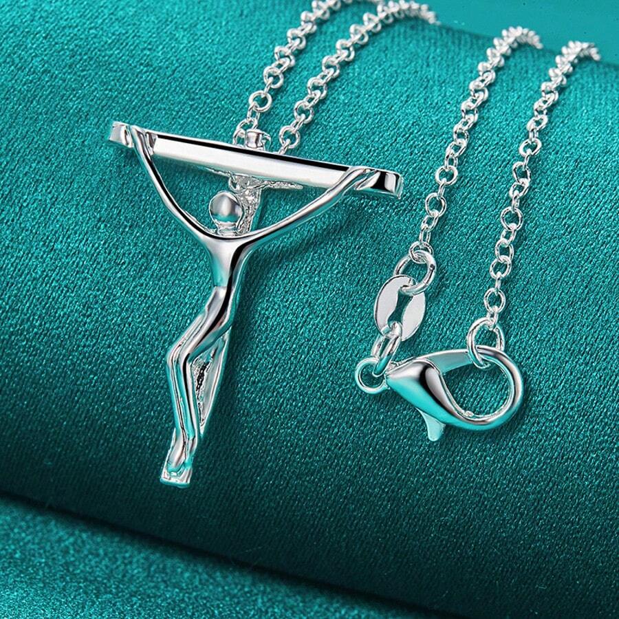 925 Sterling Silver Plated Roman Cross 16/18/20/22/24/26/28/30 Inch Pendant Necklace For Women Wedding Party Fashion Jewelry