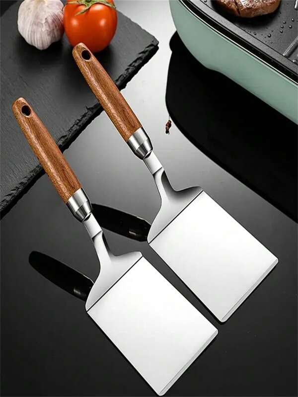 A Stainless Steel Spatula With A Wooden Handle, Non-Stick Frying And Flipping, Rust-Resistant And For Outdoor Use, Suitable For Barbecuing, Cooking, And Baking - Holiday-Themed Kitchen Tool, No Batteries Or Other Components Required.
