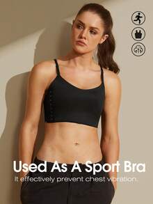 1pc Women Chest Binder Compression Top, Style Adjustable Seamless Flattening Bra Undershirt For Large Bust - Black - View 8