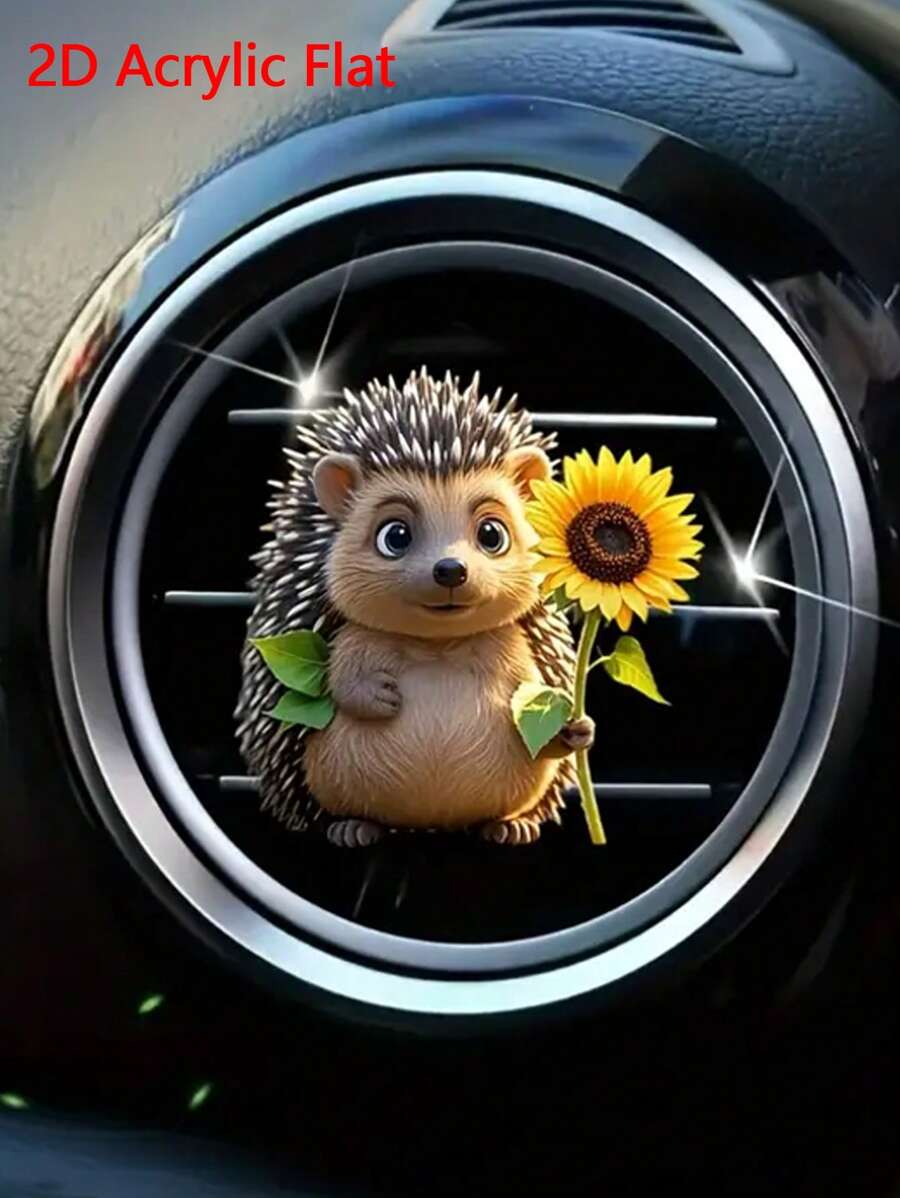 1pc 2D Cute Hedgehog & Sunflower/Cute Monkey Car Air Vent Clip, Fragrant Air Freshener, Beautiful Interior Decoration, Fashionable Car Accessory