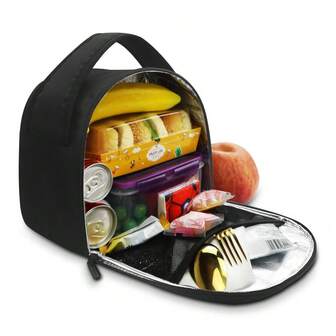 1 pieza Bolsa de almuerzo aislada para útiles escolares, Caja de almuerzo, Bolsa refrigeradora, Bolsa de tote de almuerzo portátil negra para caja bento, para adultos de vuelta a la escuela, Bolsa de útiles escolares, Bolsa de almuerzo para mujeres, Accesorios de picnic