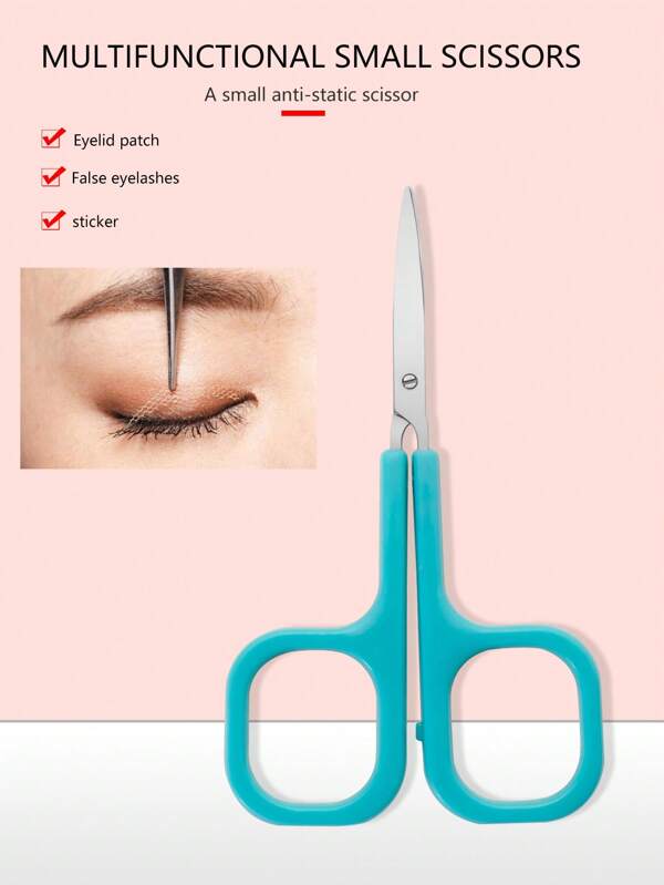 1pc Anti-Static Small Scissors, Multi-Functional Scissors For Eyelash, Stickers, Stamps, False Eyelash, Eyebrow, Cosmetic, Light Blue Compact Scissors
