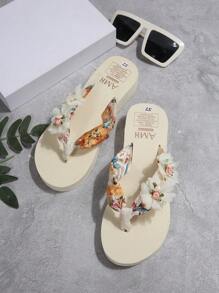 Sandálias de Praia com Decoração Floral Casual, Chinelos Slip-On para Praia e Viagens, Design Simples e Fresco