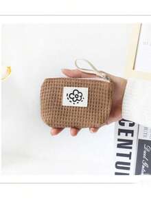 1 件创意花卉化妆包 - 简约华夫格图案口红包，小巧便携腕包，夏季花朵，返校，学校用品