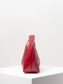 时尚不对称扭纹方形手提包、复古仿皮女式托特包、女士工作包、简约褶皱钱包 - 紅色 - 查看 5