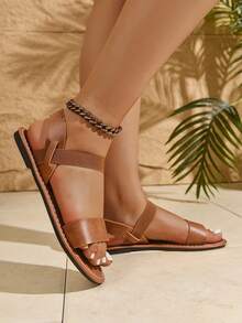 Sandal đế bằng quai ngang dệt cho nữ, kiểu dáng rộng rãi, thoải mái, nhẹ nhàng, thanh lịch, thích hợp cho tiệc tùng/ngoài trời/đi biển, phụ kiện cần thiết cho mùa hè. - màu nâu - Xem 5
