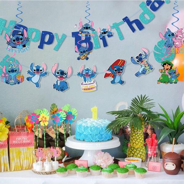 Disney 1/2 PCS Disney Stitch Themed Colorful Flags/Banners, Suitable For Parties, Birthday Gatherings, Home Celebrations, Party Decorations (Some Accessories Colors Random)