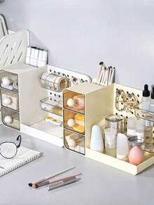 1pc Desktop Student Supplies Multi-Use Dustproof Drawer Style Pegboard Storage Display Box, Makeup Organizer - Multicolor - View 4