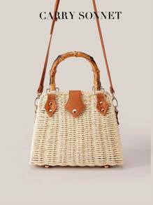 Bolso cruzado para mujer, bolso de playa trenzado de paja 2025, bolsos hechos a mano de verano, bolso de mimbre y ratán, accesorios de vacaciones, 1 pieza de bolso de mano y cruzado tejido de paja, esenciales de vacaciones, esenciales de viaje