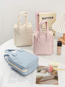 1 peça bolsa de higiene pessoal à prova d'água com vários compartimentos, bolsa para armazenamento de cosméticos, bolsa de higiene feminina casual com zíper, bolsa de maquiagem de grande capacidade, bolsa de cosméticos portátil para viagem com alça, bolsa organizadora moderna para cosméticos e cuidados com a pele, pincéis de maquiagem, esmaltes, presentes para amigos, irmãs, familiares e professores para o novo semestre, Dia dos Namorados, aniversário