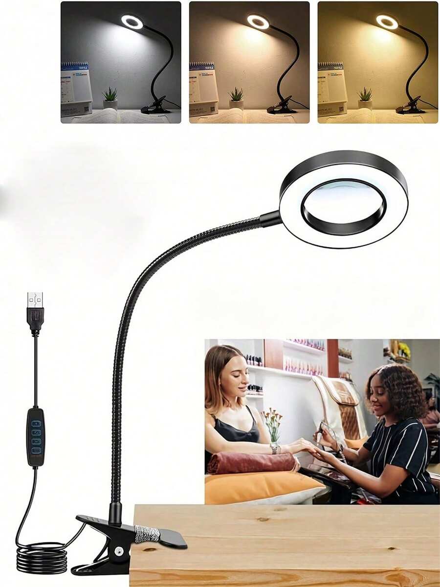 3-In-1 Computer Reading Lamp, Adjustable Light Color & 10-Level Brightness, USB 5V Powered, Eye-Caring Desk Lamp For Meeting, Manicure, Office, Home Study And More