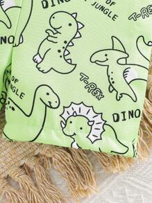 Conjunto de 3 piezas: Camiseta de manga corta con estampado gráfico casual de dinosaurio y letra, pantalones cortos tipo peto, y sombrero, para el verano