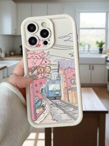 1 Stück Schutzhülle für Handy mit Zug- und Kirschblüten-Muster, mit präzisem Kameraausschnitt, dick und haltbar, kompatibel mit Apple 11 Pro Max, 12 Pro Max, 13 Pro Max, 14 Pro Max, 15 Pro Max, 16 Plus, 16 Pro Max, 16E, Galaxy A55, A15, S24 Ultra, Redmi, OPPO, Realme, VIVO, Infinix, Honor, MOTO, One Plus
