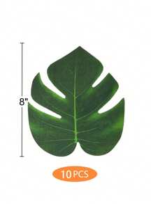 10 pièces - Décorations de fête de feuilles tropicales artificielles, fausses feuilles vertes tropicales pour décorations de fête, thème de fête de la jungle et de la plage, décorations de table de feuilles
