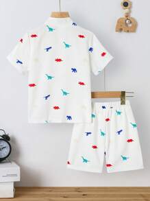 Conjunto de 2 piezas de camiseta y pantalones cortos con estampado de dinosaurio para niños en verano